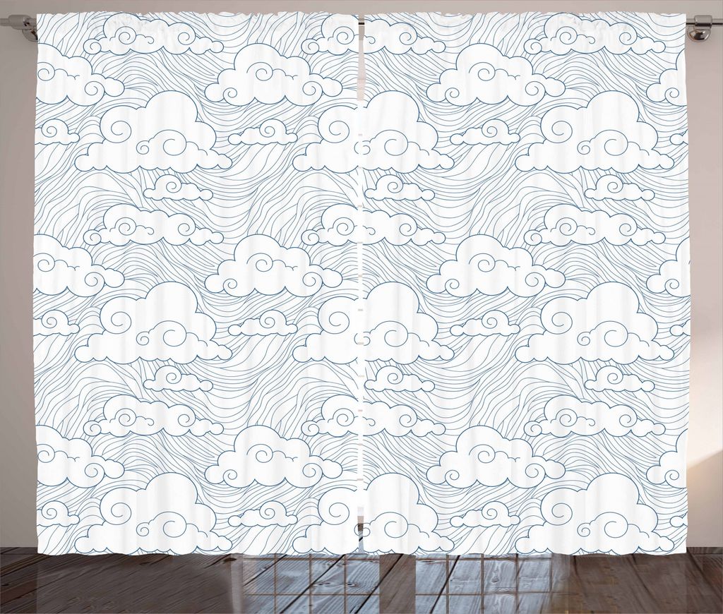 ABAKUHAUS Wolke Rustikaler Vorhang, Sketch Stil Stripes, Wohnzimmer Universalband Gardinen mit Schlaufen und Haken, 280 x 245 cm, Blau und weiß