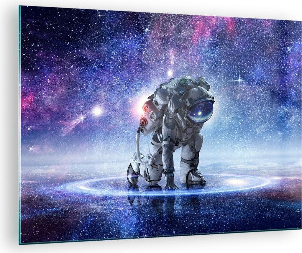 Bilder auf glas - Kosmonaut Weltraum - 70x50cm - Glasbilder - Wandbilder - Kunstdruck - zum Aufhängen bereit - Wanddekoration aus Glas - Glas Bild...