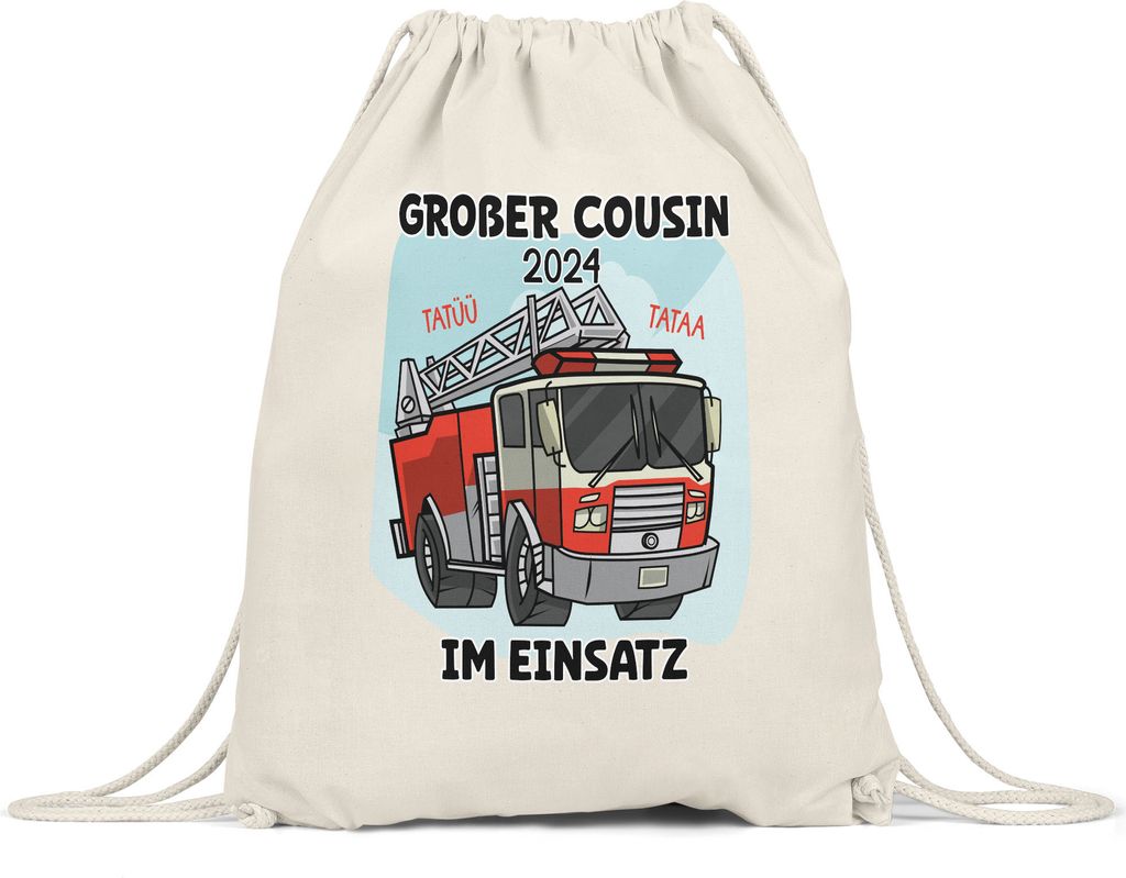 Großer Cousin Im Einsatz 2024 Turnbeutel Gymsack Feuerwehrauto Feuerwehrmann Cousins Familie Beschützer Retter Tatü Tata