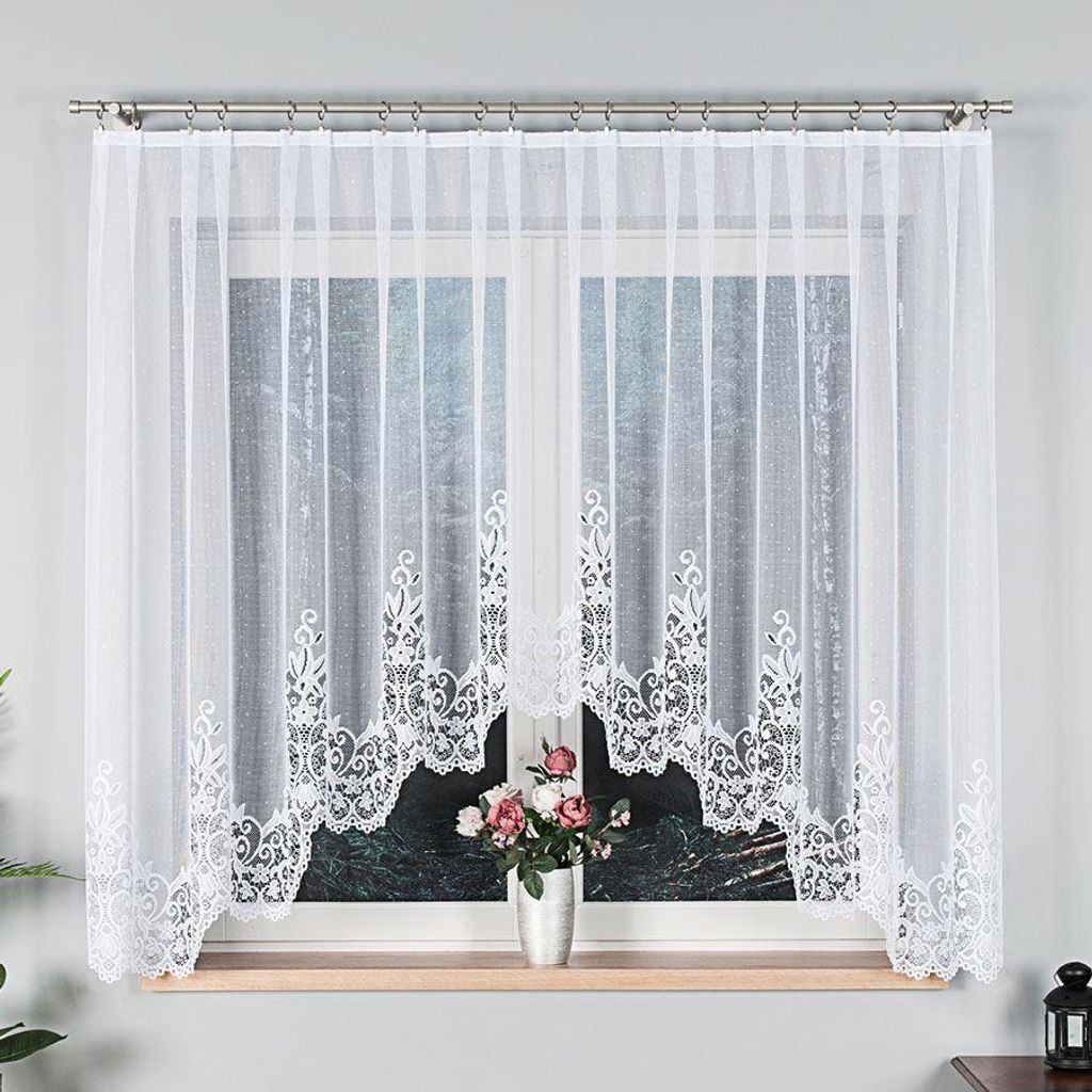 BERENIKA - Fertiggardine aus Jacquard mit Schnitt unten - 300x160 cm - weiß