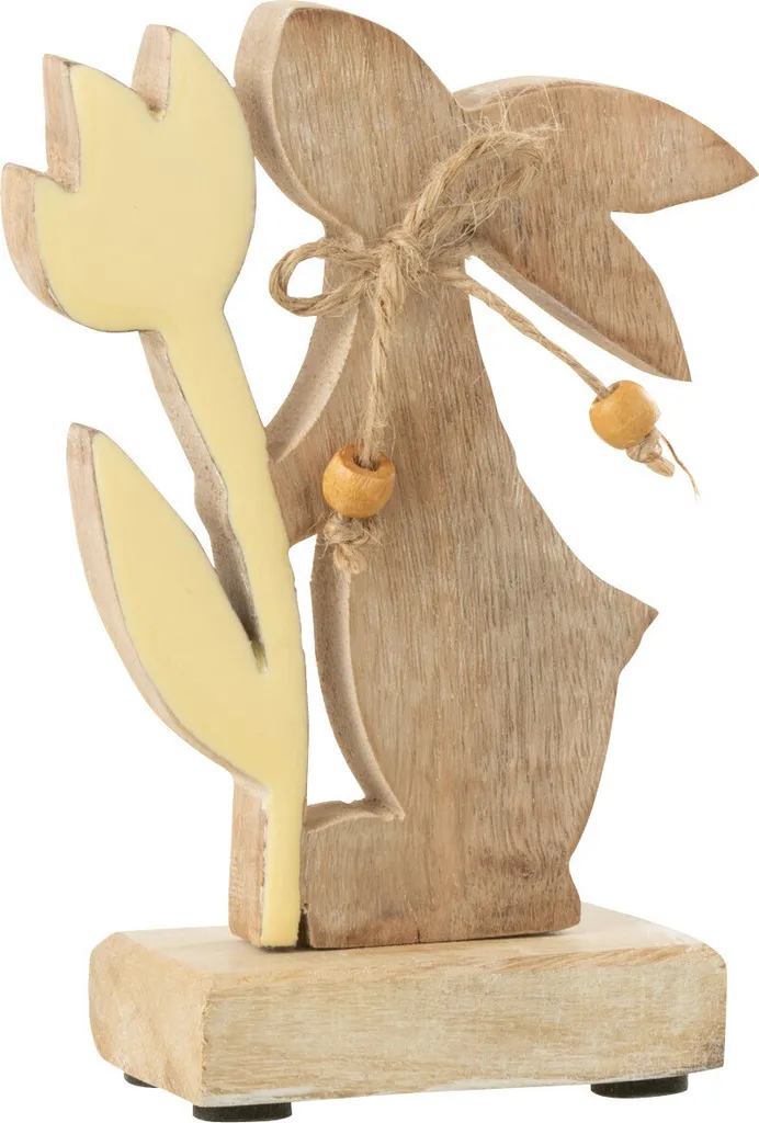 J-Line Fleur de Lapin en Bois Jaune Small - Décoration de Pâques 15cm