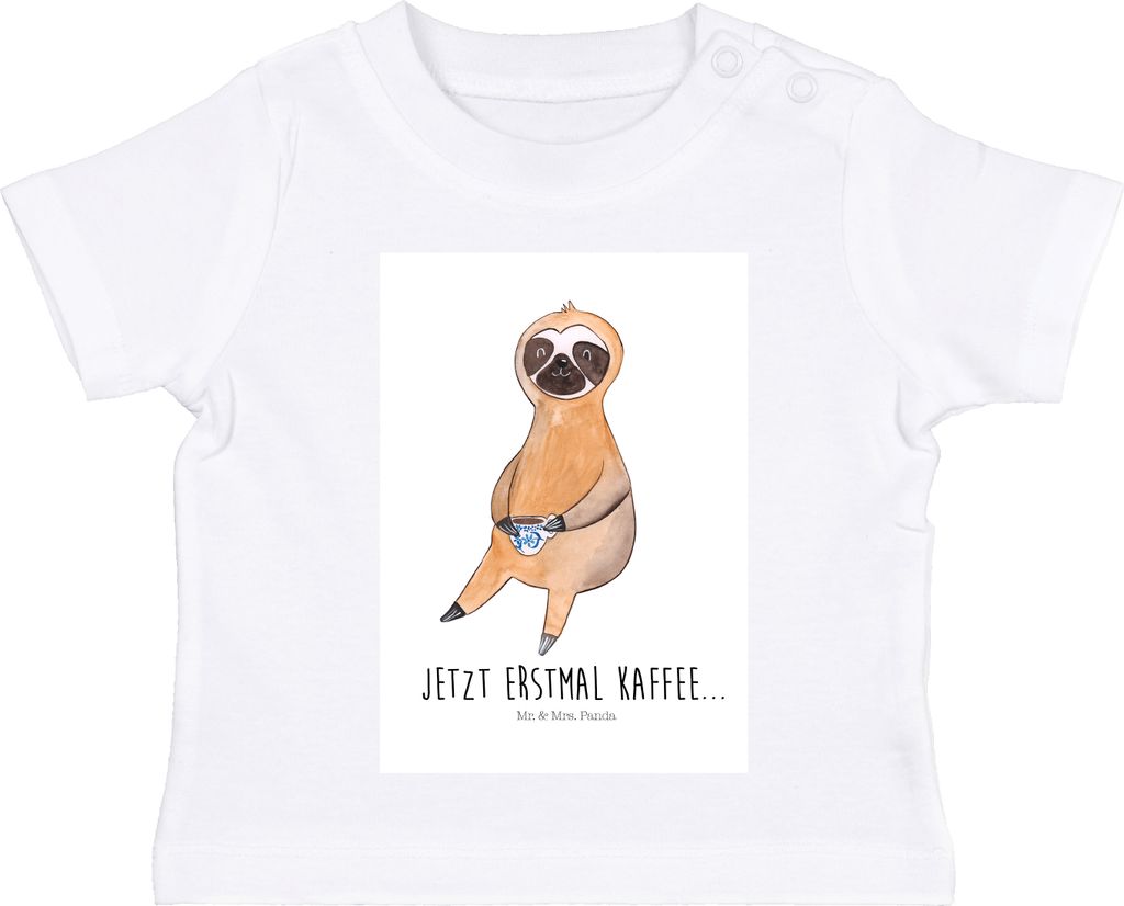 Mr. & Mrs. Panda Babyshirt Faultier Kaffee 12. - 18. Monat - Weiß - Geschenk, Organic Baby T-Shirt, Coffee, , Morgenmuffel, Shirt, Kleinkind, Kind...