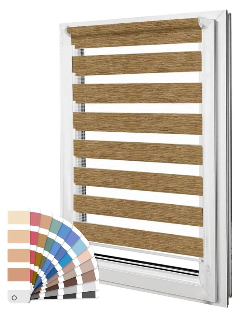 DuoRollo Klemmfix, Doppelrollo ohne Bohren mit Klemmträgern, DuoRollos für Fenster und Türen (Holzlook Gold, B90cm x H130cm)