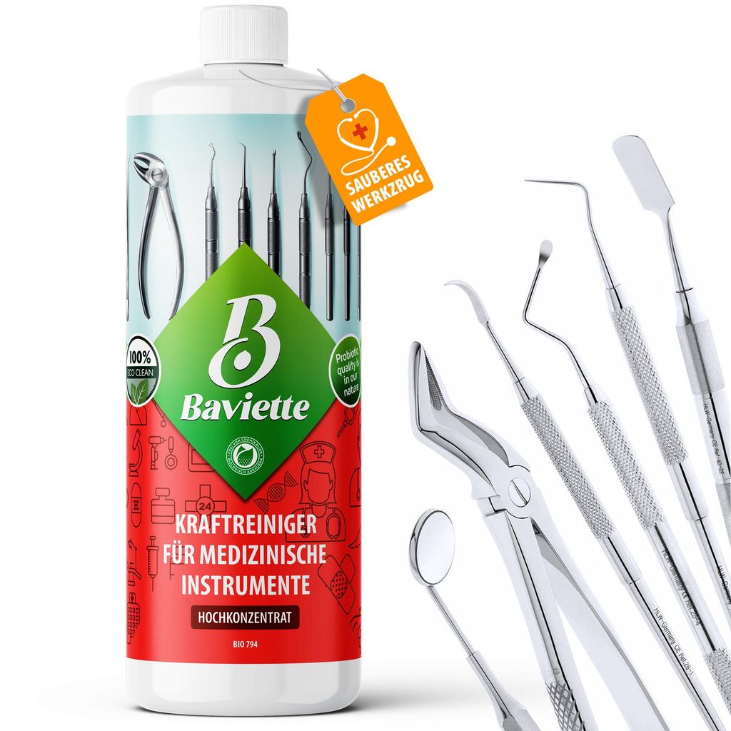 Baviette Kraftreiniger 500ml – Biologischer & probiotischer Reiniger zur Vorreinigung medizinischer Instrumente in Arztpraxen, Kliniken und Laboren
