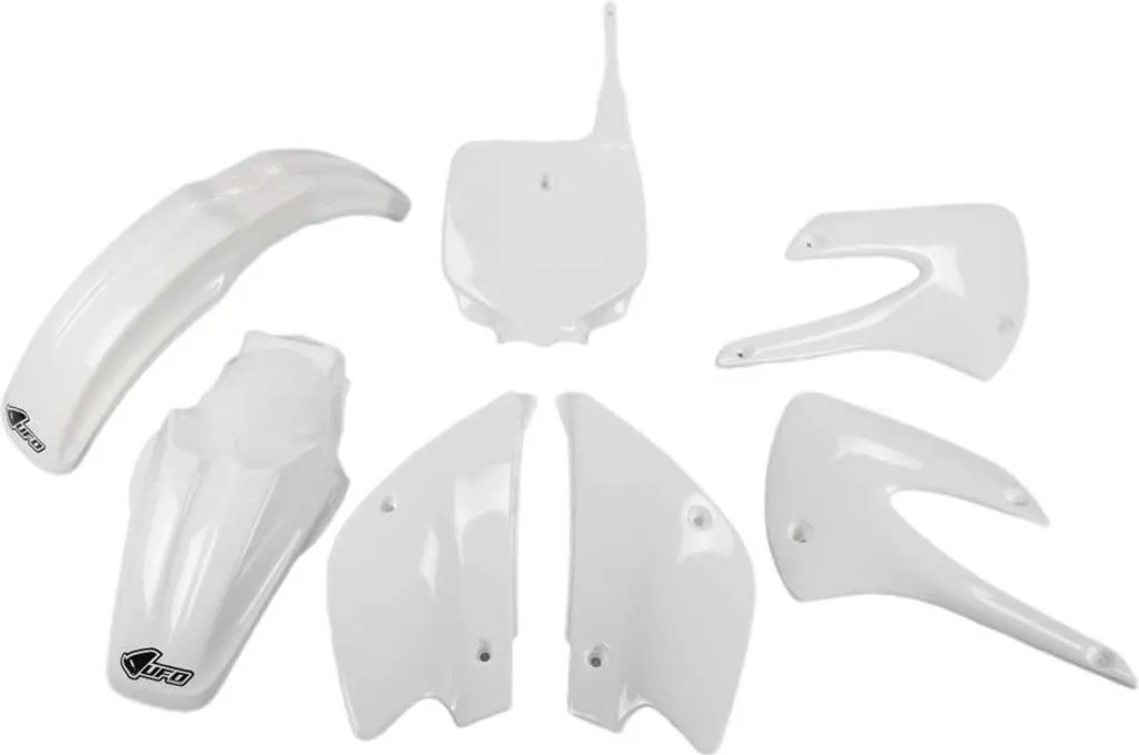 Remplacer carénages cassés Kawasaki KX 85 : kit 7 pièces UFO blanc