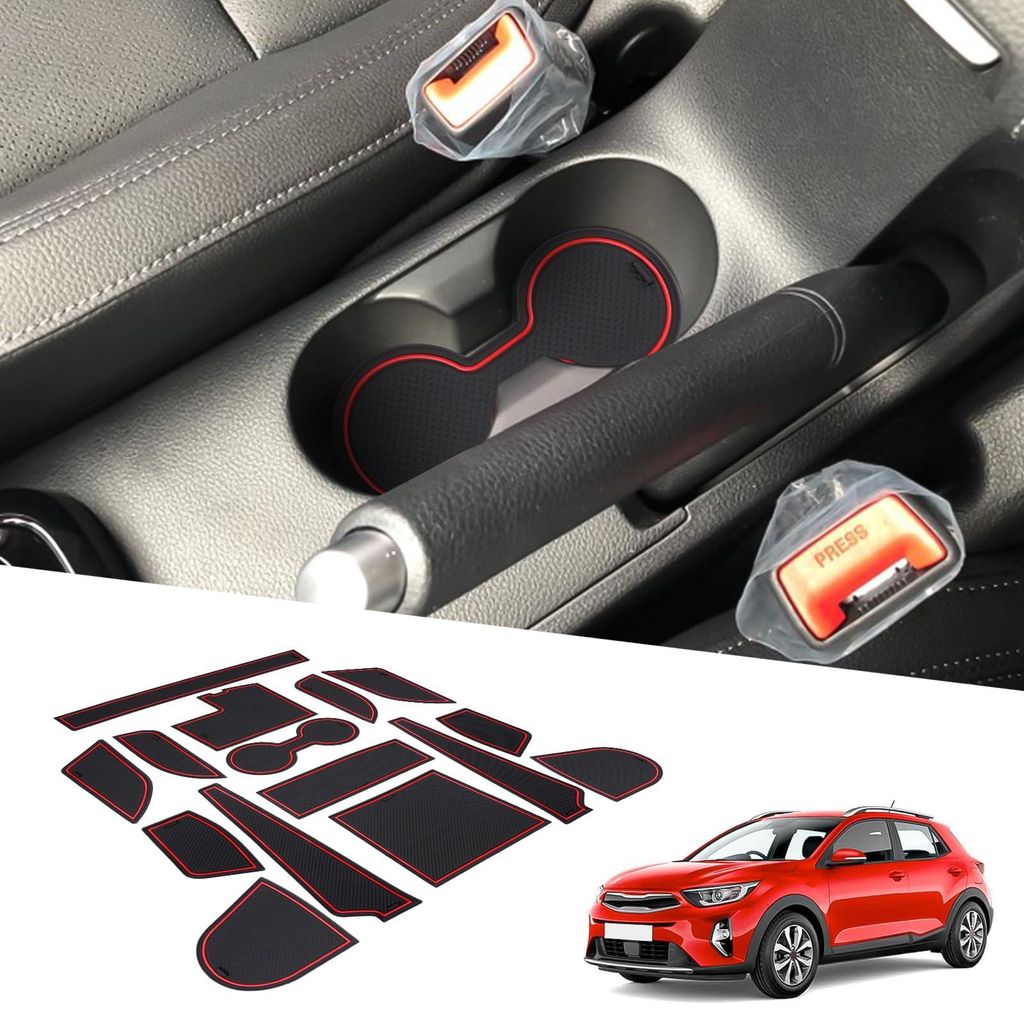 Stonic 2024 kompatibel mit Kia Stonic 2018–2022, 2023, 2024, 2025: Rutschfeste Matten, Gummimatten für Mittelkonsole und Armlehne, Getränkehalt...