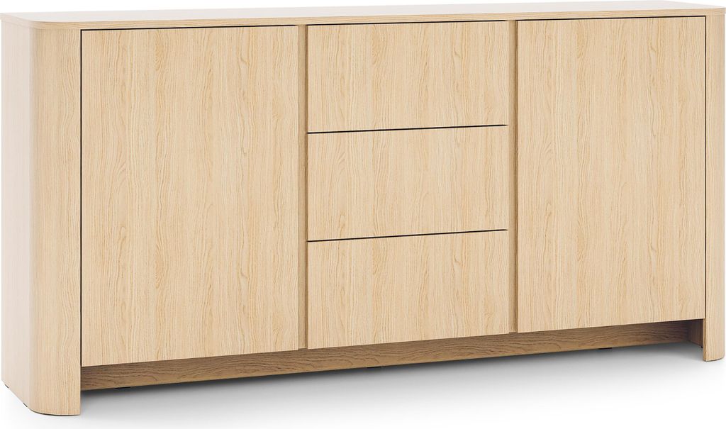 Masseno Kommode AVORIO 168 cm Sideboard mit 3 Schubladen und 2 Türen für Wohnzimmer Schlafzimmer Modern 168x39x84 cm Eichefarben / Naturfarben