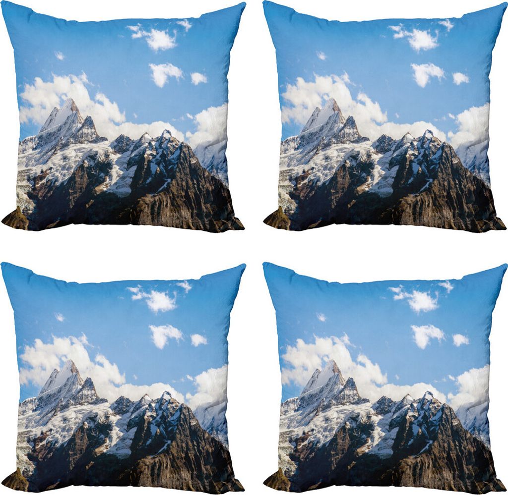 ABAKUHAUS Berg Kissenbezug Set (4 Stück), Berg Natürliche Schönheit, Moderner Doppelseitiger Digitaldruck, 50 cm x 50 cm, Weiß Blau Braun