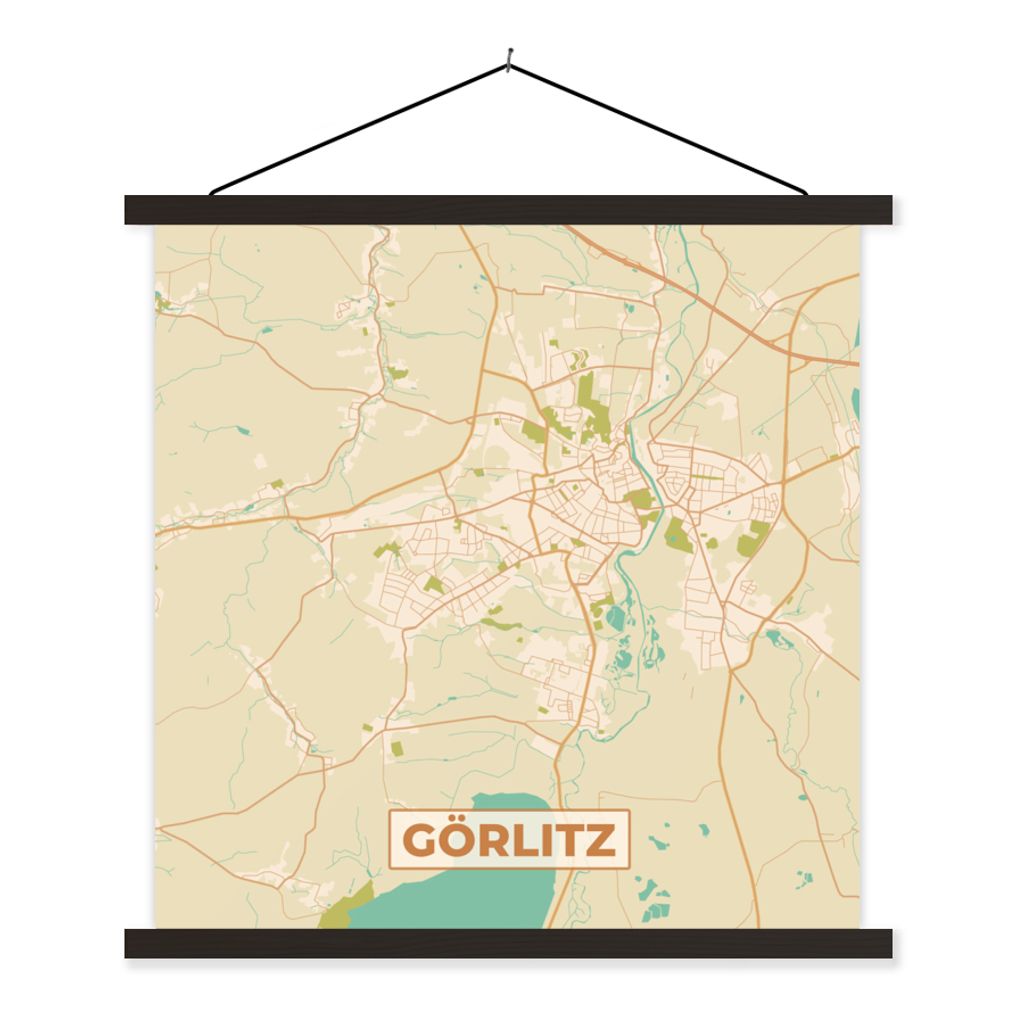 MuchoWow Textilposter Karte - Stadtplan - Görlitz - Vintage 90x90 cm mit schwarzem Rahmen - Magnetisches
