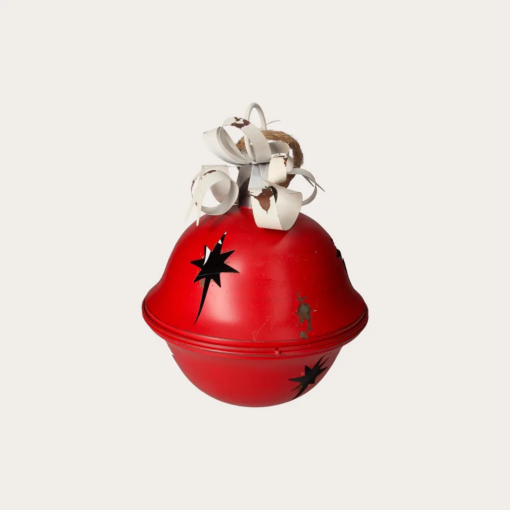 Cloche de Noël Métal Rouge Design Rétro avec Nœud Blanc Déco Tradition
