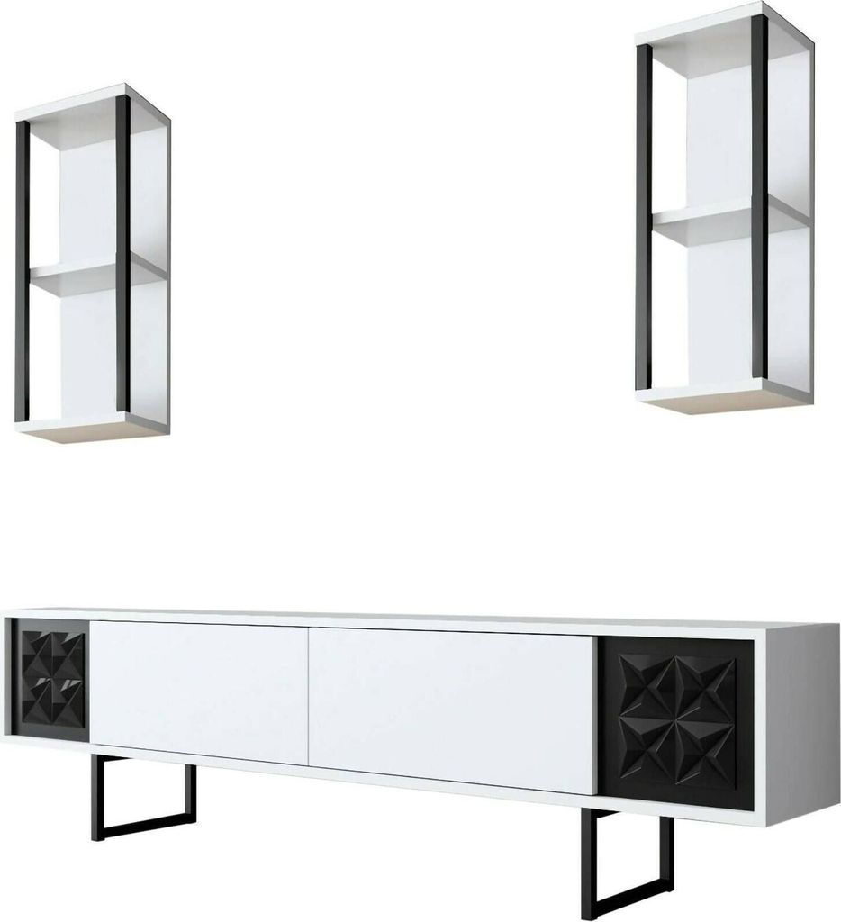 Fernsehschrank Dmiggian, Ständer für Wohnzimmerfernseher, Niedriges Wohnzimmer-Sideboard, TV-Ständerbasis, 180x30h48 cm, Weiß und Schwarz