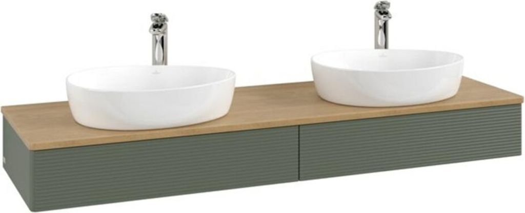 V&B Waschtischunterschrank mit Frontstruktur, mit Beleuchtung Antao 160x50cm, HL, WBP hon. Oa, le gre. m Lac
