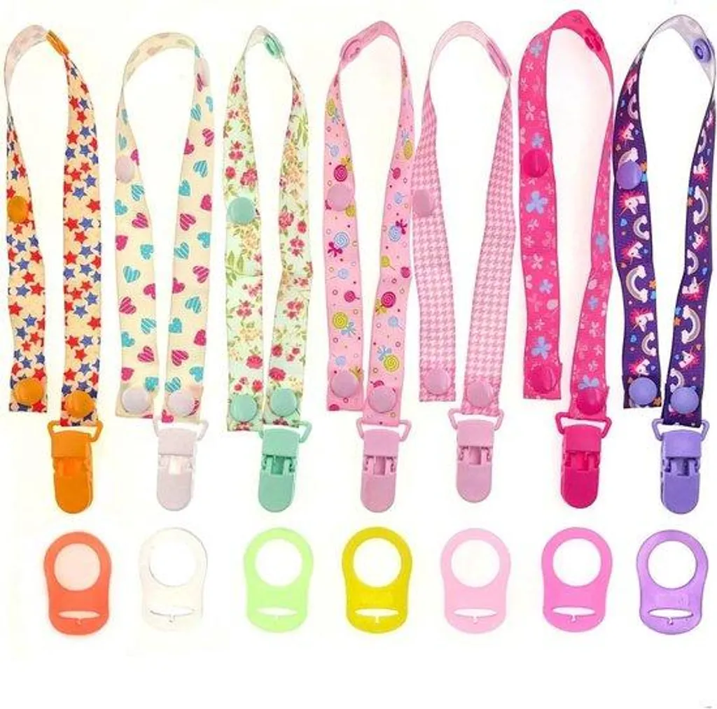 Sangle tétine pour fille anti-perte avec 7 anneaux en silicone