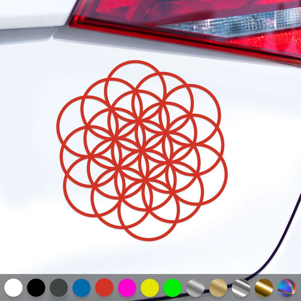 PantherPixel Blume des Lebens Aufkleber Yoga Muster Lebensblume Sticker Auto Geschenkidee Farbe Rot