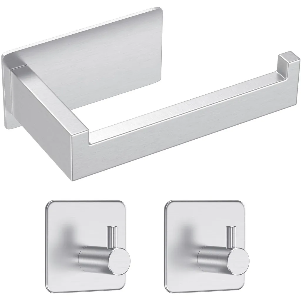 Porte-papier toilette autocollant inox argent : fini les trous au mur