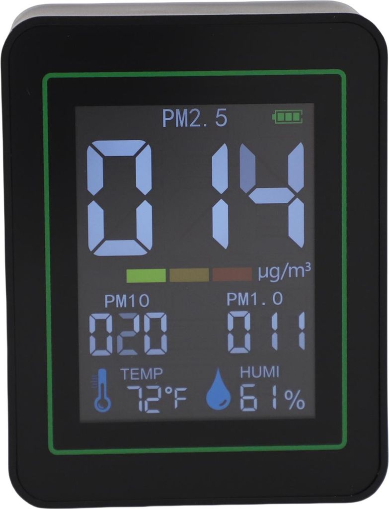 5-in-1-Luftqualitätsmonitor, PM2,5-PM10-PM1,0-Detektor mit LCD-Farbbildschirm, tragbares Temperatur- und Feuchtigkeitsmessgerät für das Homeoffi...