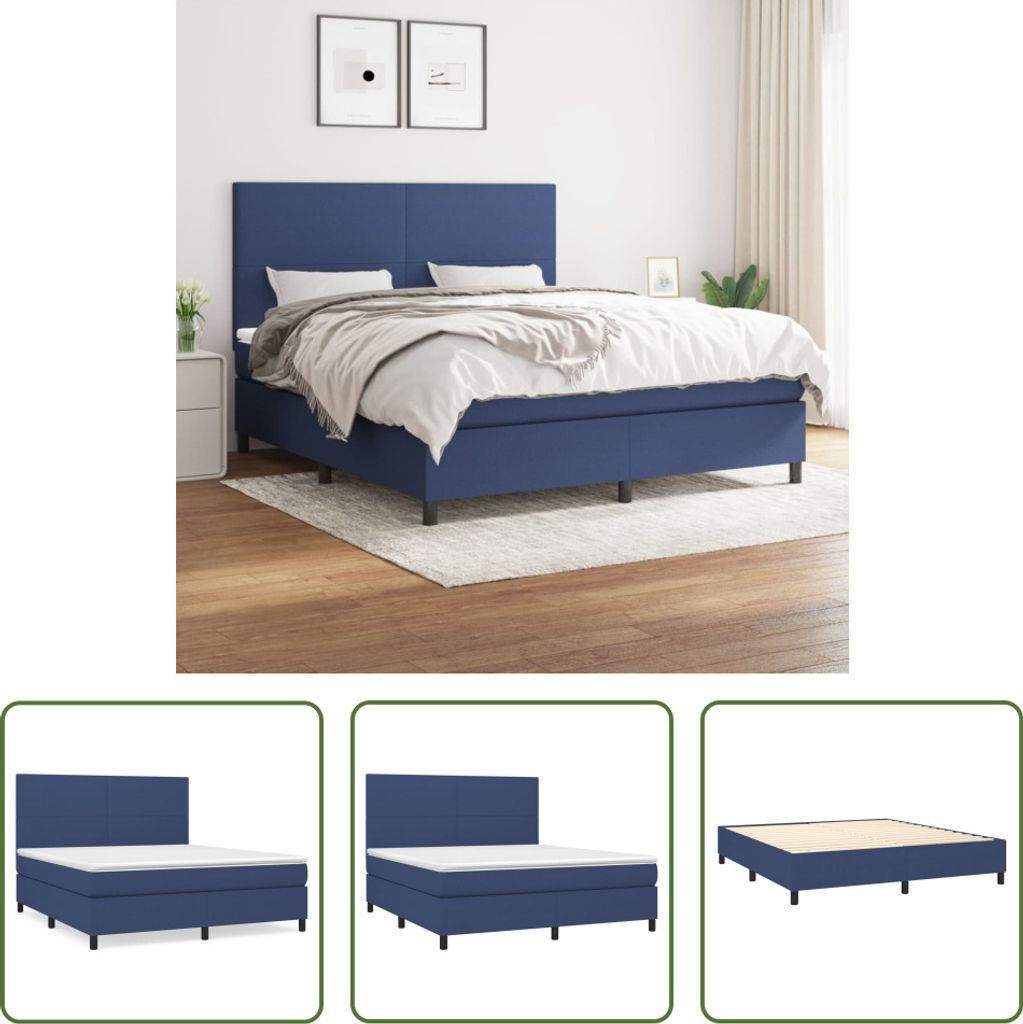The Living Store Boxspringbett mit Matratze Blau 160x200 cm Stoff