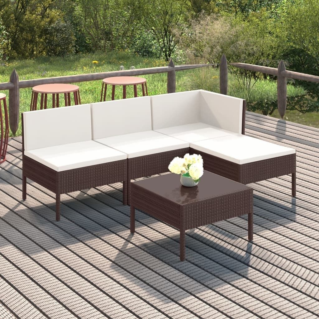 The Living Store 5-tlg. Garten-Lounge-Set mit Auflagen Poly Rattan Braun