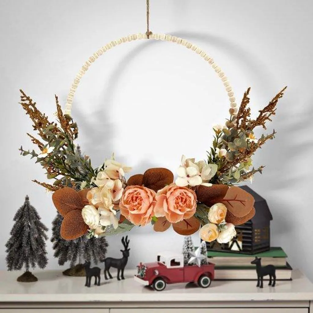 Couronne d'automne fleurs en mousse synthétique décor de porte 45cm