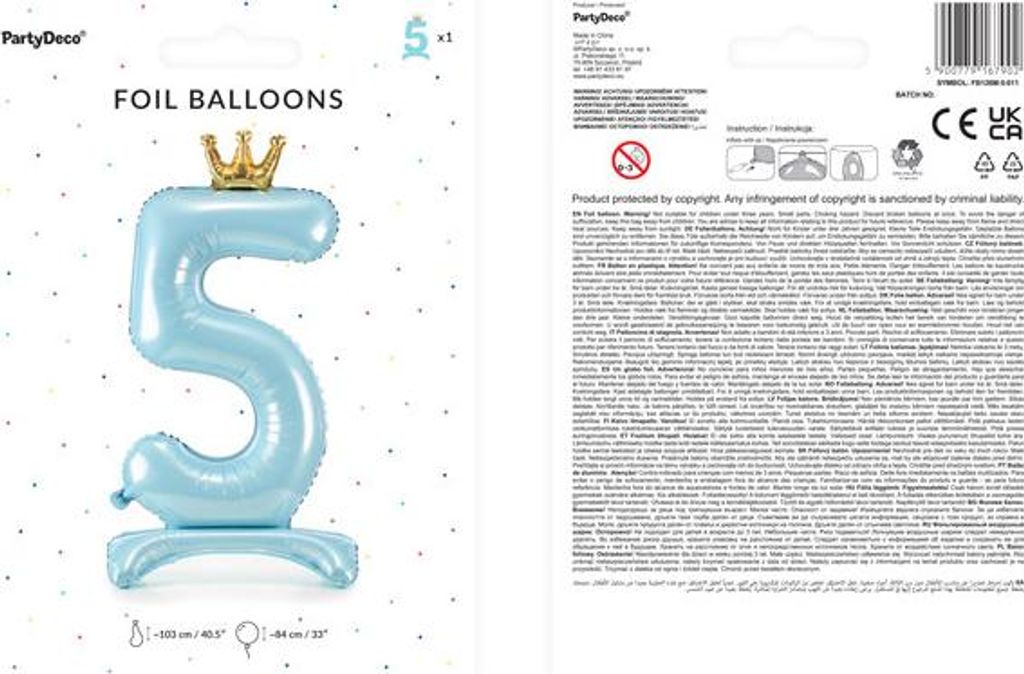 Ballon de stand en film plastique chiffre "5", 84 cm, bleu Image du produit 