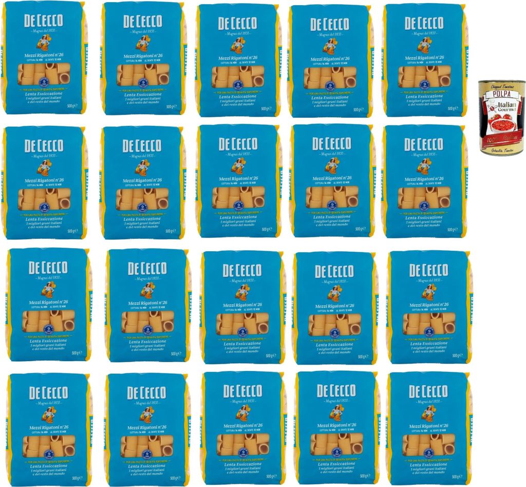 De Cecco Mezzi Rigatoni N°26 100% Italienisch Pasta Nudeln Produktbild 