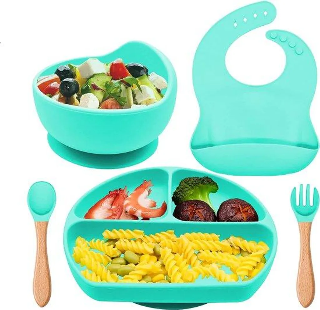 Plateau silicone antidérapant avec 3 compartiments, ventouse puissante