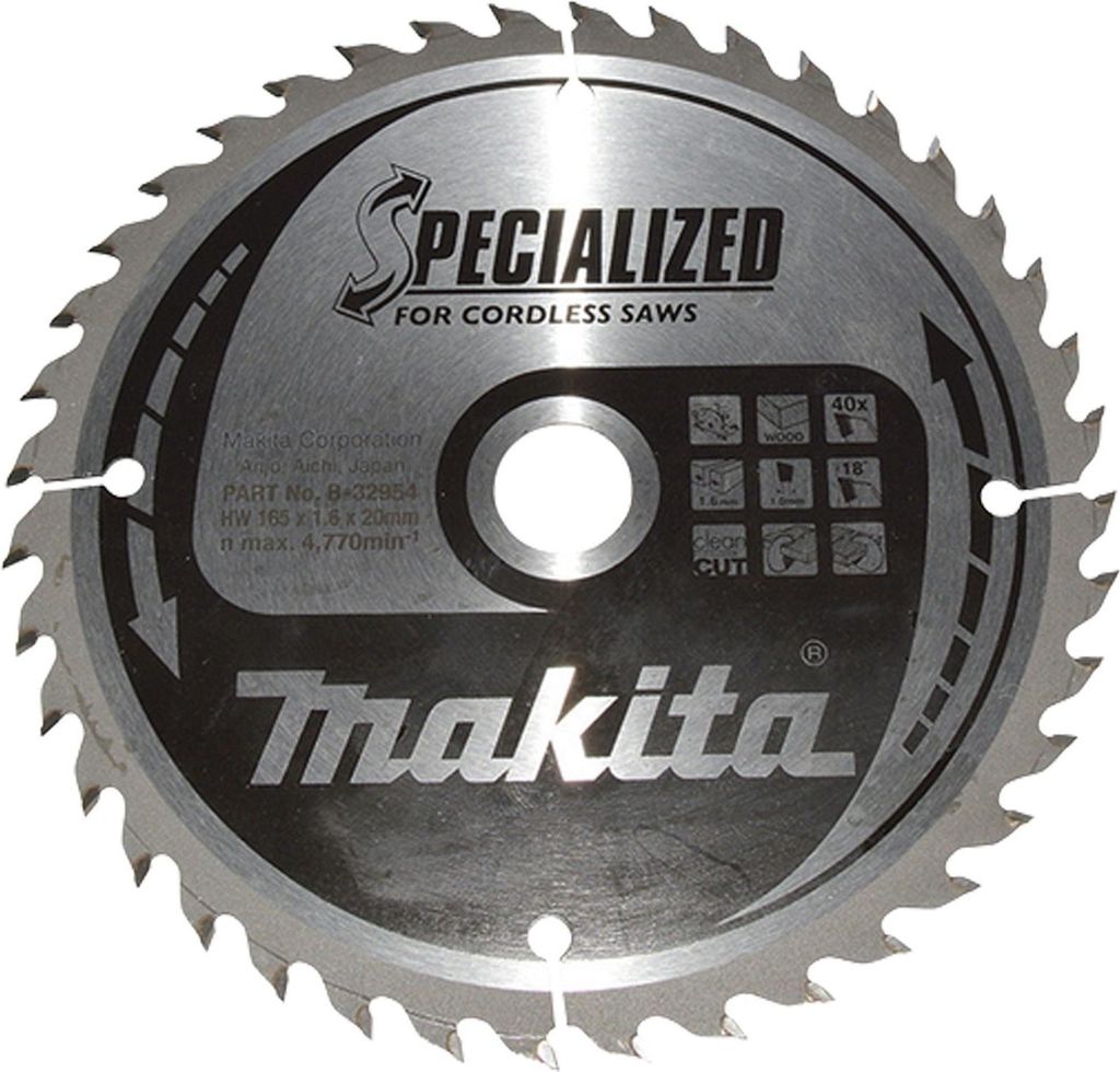 Makita B-32954 Specialized TCT-Kreissägeblatt 165 x 20 mm 40T Holz