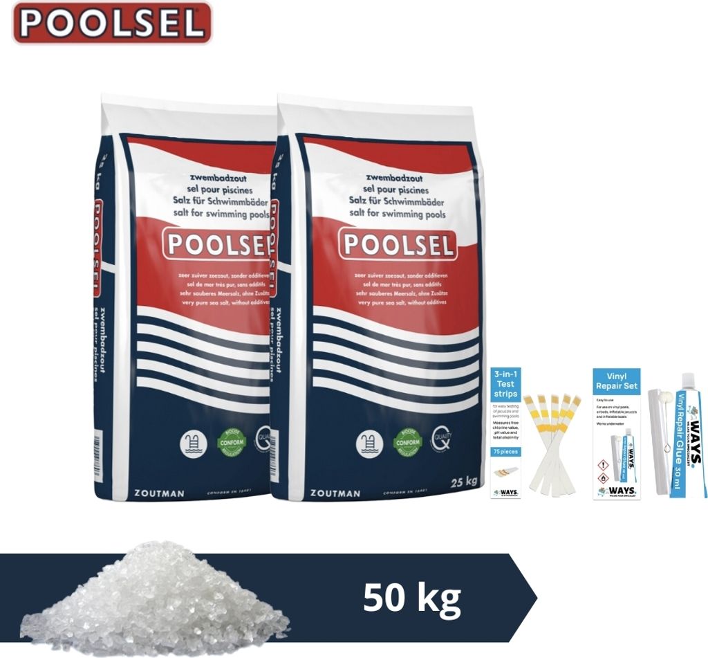 Polnisches Poolsalz - Geeignet für Salzwassersystem - 50 kg & WAYS Schrubbbürste