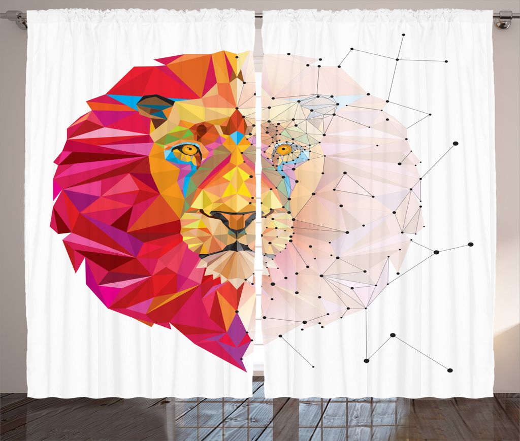 ABAKUHAUS Geometrisch Rustikaler Gardine, Löwenkopf, Schlafzimmer Kräuselband Vorhang mit Schlaufen und Haken, 280 x 175 cm, Weiß Rosa orange