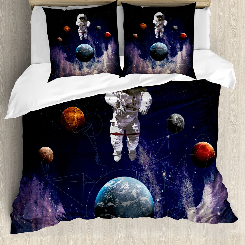 ABAKUHAUS Weltraum Bettbezug, Planeten Astronauten-Weltraum, Milbensicher Allergiker geeignet mit Kissenbezügen, 200 cm x 200 cm - 80 x 80 cm, Meh...