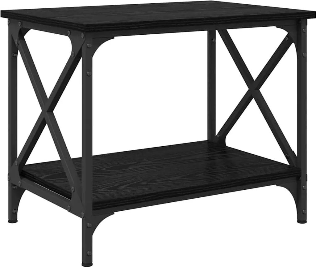 Tavolino 55x38x45 cm Nero Effetto Rovere | Struttura in Acciaio