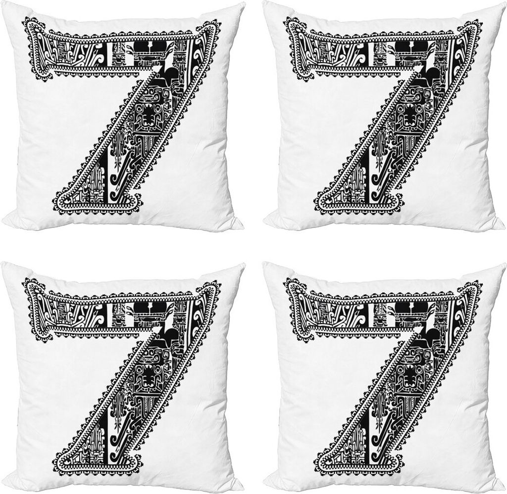 ABAKUHAUS Nummer Kissenbezug Set (4 Stück), Antique 7, Moderner Doppelseitiger Digitaldruck, 45 cm x 45 cm, Schwarz und weiß