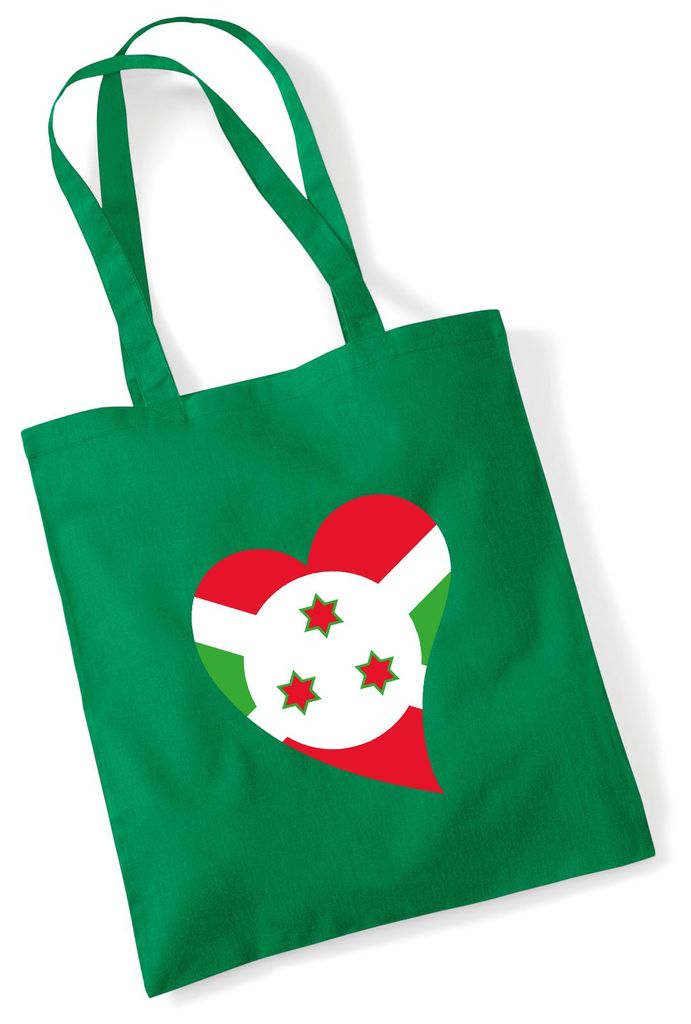 Huuraa Jutebeutel Burundi Flagge Herz 10 Liter Kelly Green Baumwolle Tasche Geschenkidee