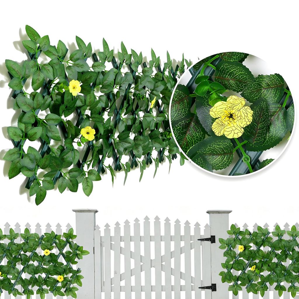 1 Stück Erweiterbarer Sichtschutz aus Kunstpflanzen mit künstlichen Rosen und Blumen – Faltbare Hecke für Balkon, Garten, Terrasse, Zaun & Inn...