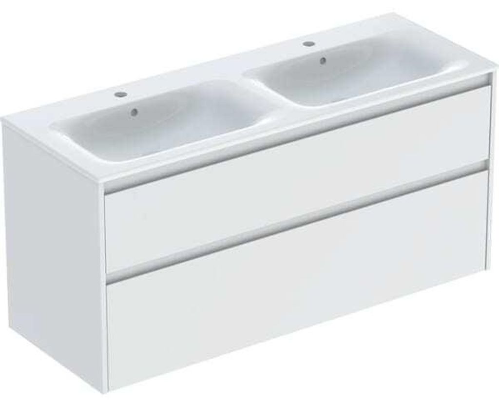 Geberit Renova Plan Set Doppelmöbelwaschtisch schmaler Rand, mit Unterschrank, zwei Schubladen: 130x62.1x48cm, Breite Waschtisch=130cm, Waschtisch...