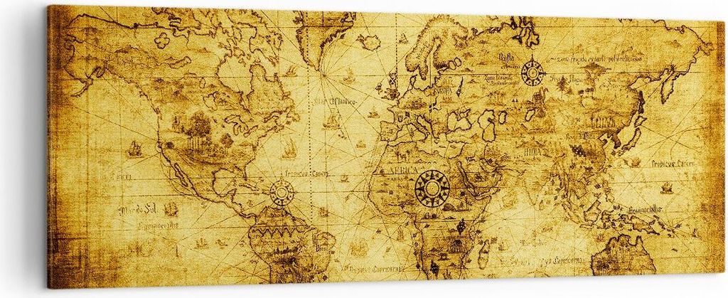 Bild auf Leinwand - Leinwandbild - Karte Welt Kontinente - 140x50cm - Wand Bild - Wanddeko - Leinwanddruck - Bilder - Kunstdruck - Wanddekoration -...