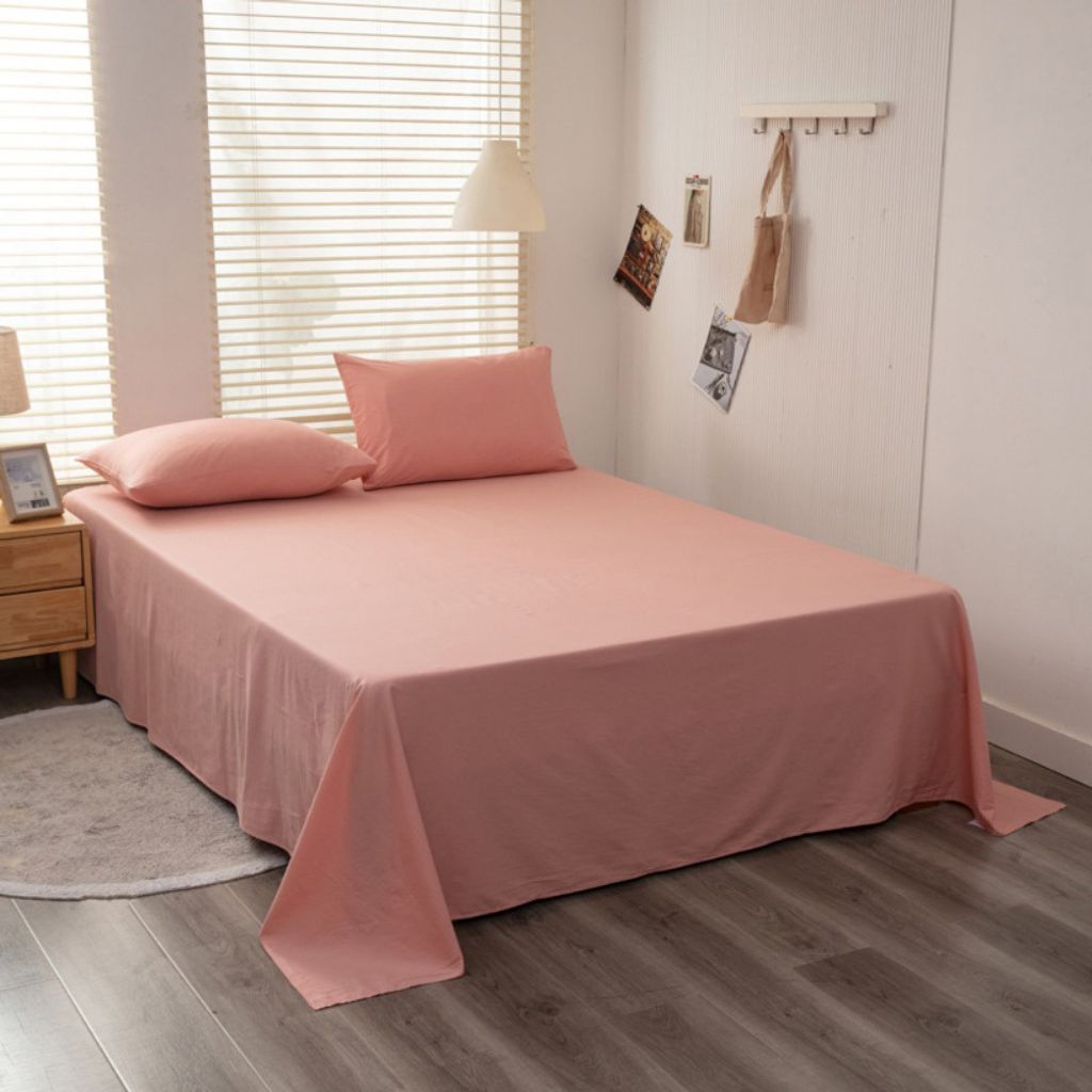 Baumwoll-Bettlaken In Voller Größe, Atmungsaktive Und Hautfreundliche Schlafbettlaken, Ohne Kissenbezüge (245x250cm, Rosa)