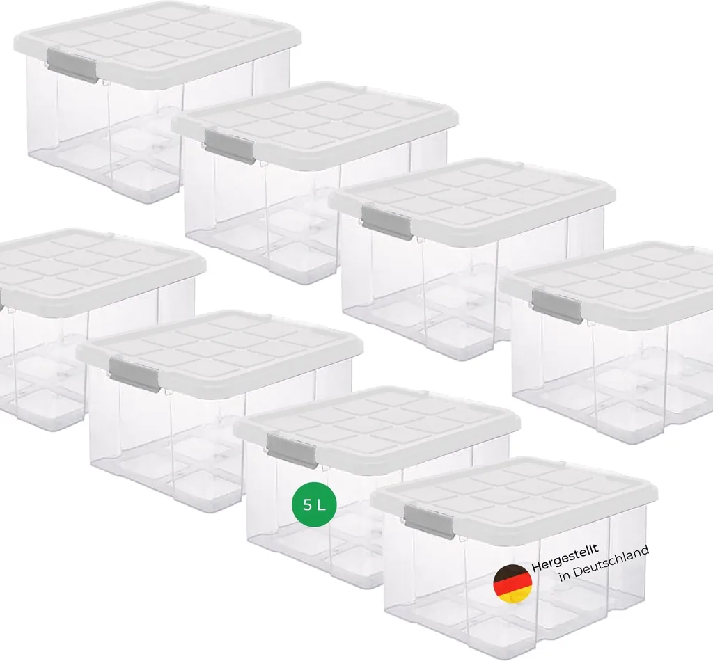 Novaliv 8x scatole di conservazione con coperchio 5L trasparenti Nestbar impilabili con chiusura a clip plastica senza BPA 30 x 19 x 14 cm