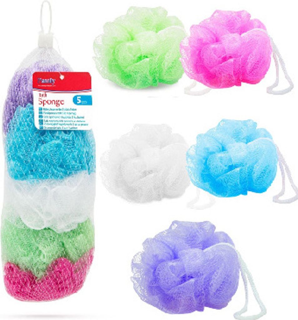 5er Set – Duschschwamm/Badeschwamm – Puffschwämme/Netzschwamm/Schwamm – Vorteilspack