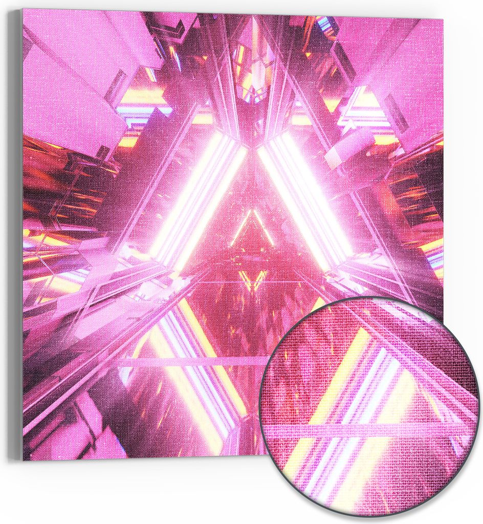 DEQORI Hybrid Leinwand Bild 50x50 cm 'Lichtspiel der Zukunft' Wandbild Glas flach modern
