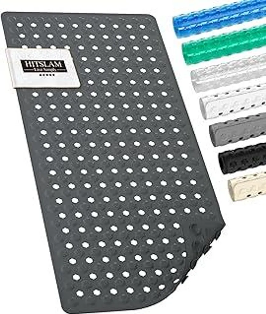 Tappetino per vasca da bagno HITSLAM Antiscivolo, 89 x 40 cm Tappetino antiscivolo lungo per vasca da bagno, tappetino per doccia Antiscivolo Senza BPA, resistente alla muffa e lavabile in lavatrice, asciugatura rapida e facile da pulire, antracite