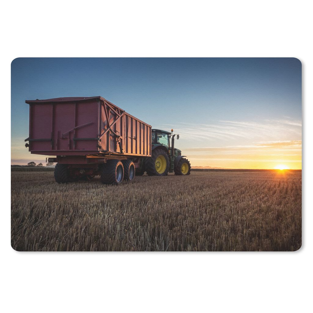 MuchoWow Schreibtischunterlage Traktor - Grün - Sonnenuntergang - Horizont - Grün - Landleben 60x40 cm - XXL Mauspad - Großes Mauspad