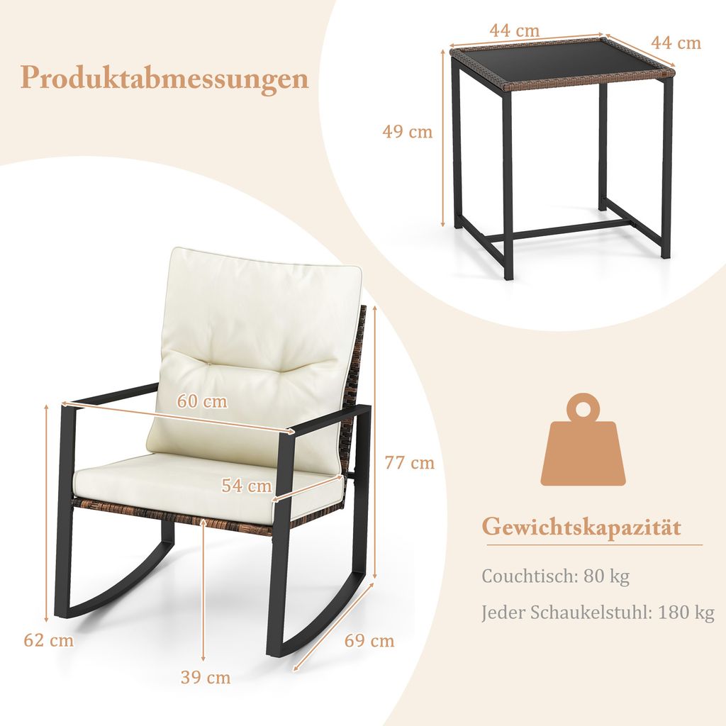 COSTWAY 3dílná sada zahradního nábytku, balkónový nábytek s Obrázek produktu 3