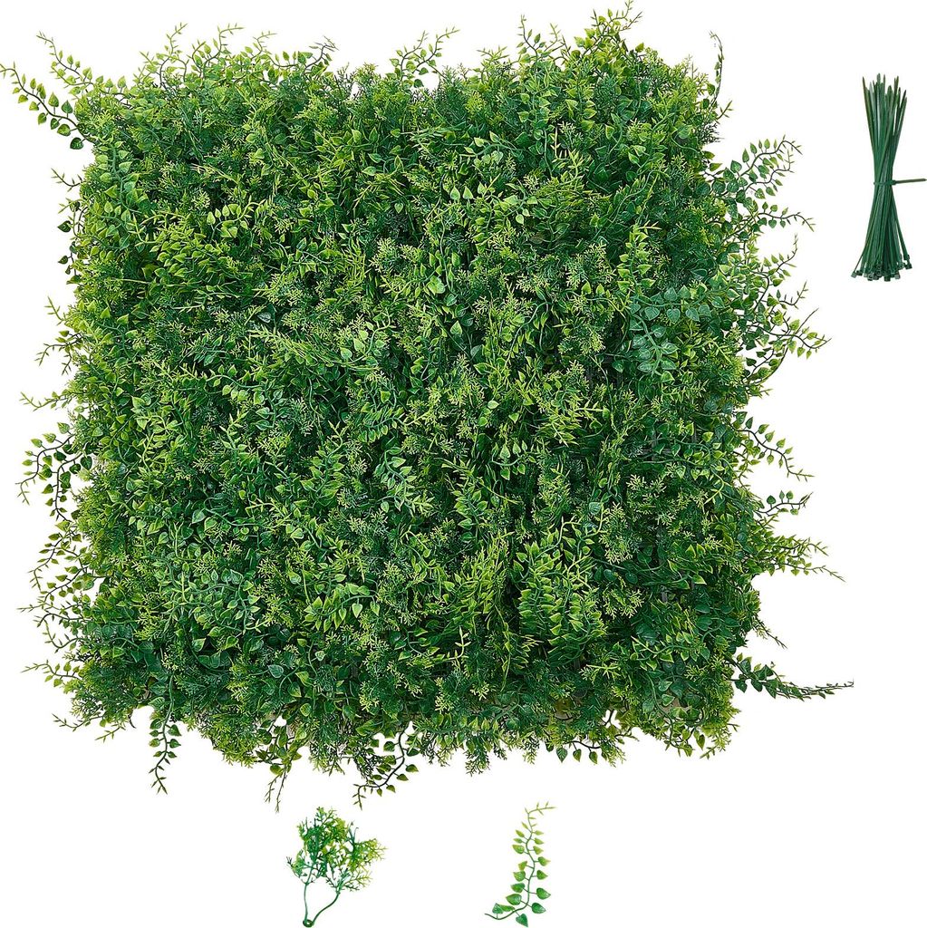 VEVOR Künstliche Hecke 50x50 cm 12-tlg. Set, Pflanzenwand, PE-Sichtschutz, Sichtschutzzaun, Windschutz, Heckenzaun, Kunstpflanzen Balkonverkleidun...