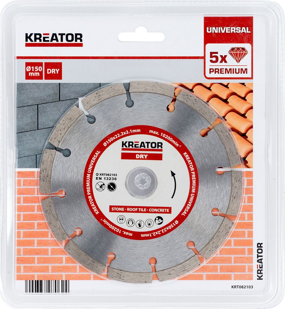 Premium Diamant 150 er Trennscheibe für Beton, Dachziegel, Schindeln, Stein und ähnliche Materialien. Ø 150 x 22,2 x 2,2 mm - Höchstdrehzahl vo...