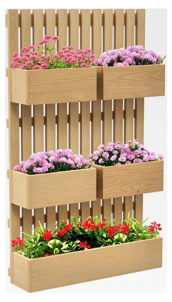 Hochbeet aus Holz, verstellbares Pflanzbeet mit Rankgitter für Garten und Balkon, Blumenkasten 60x16x100cm, Gartenspalier für Blumen, Kletterpfla...