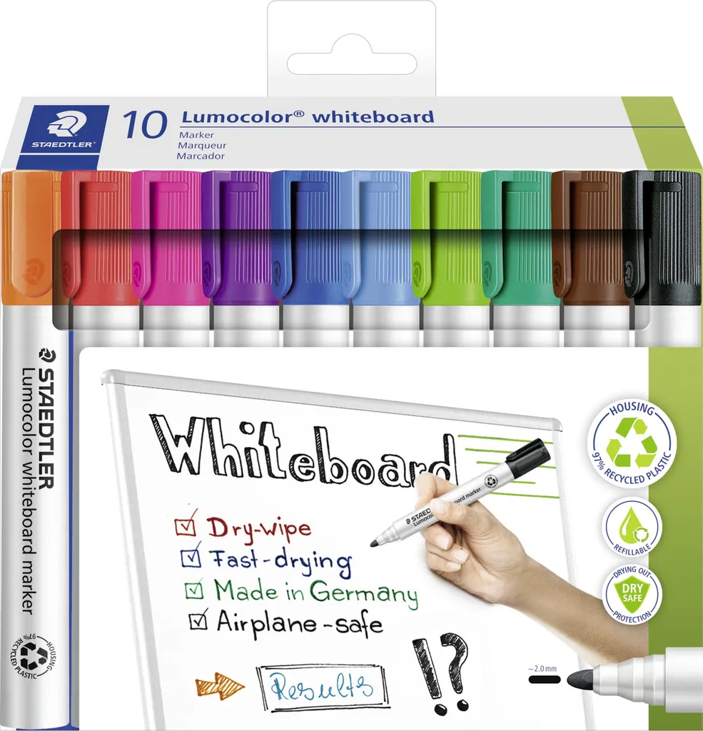 Feutres pour Tableau Blanc Lumocolor 351 - Lot de 10 Marqueurs de Bureau