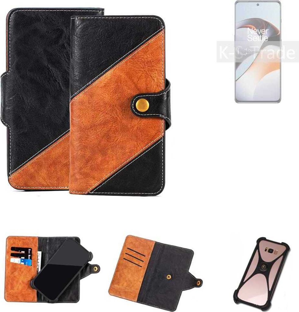 K-S-Trade Handyhülle Schutzhülle Bookstyle Case Wallet-Case kompatibel mit OnePlus Ace 2 Handy Cover Bumper Klapphülle schwarz hellbraun 1x
