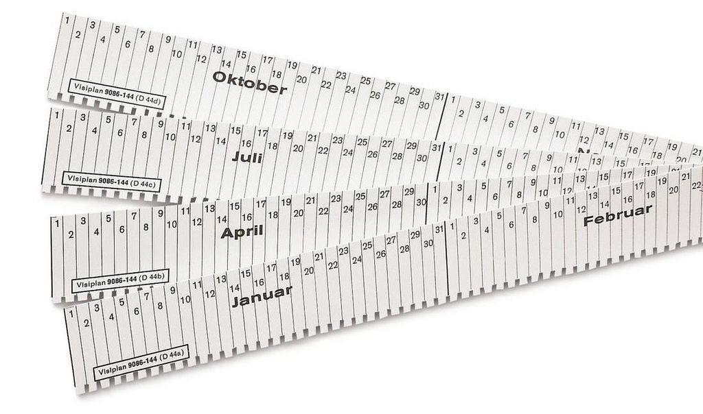 Terminstreifen für Einstecktafel, Jahreseinteilung (Monat/Tag), aus Karton, 27mm hoch, 380mm lang, Weiß, Verpackungseinheit: 1 P/100
