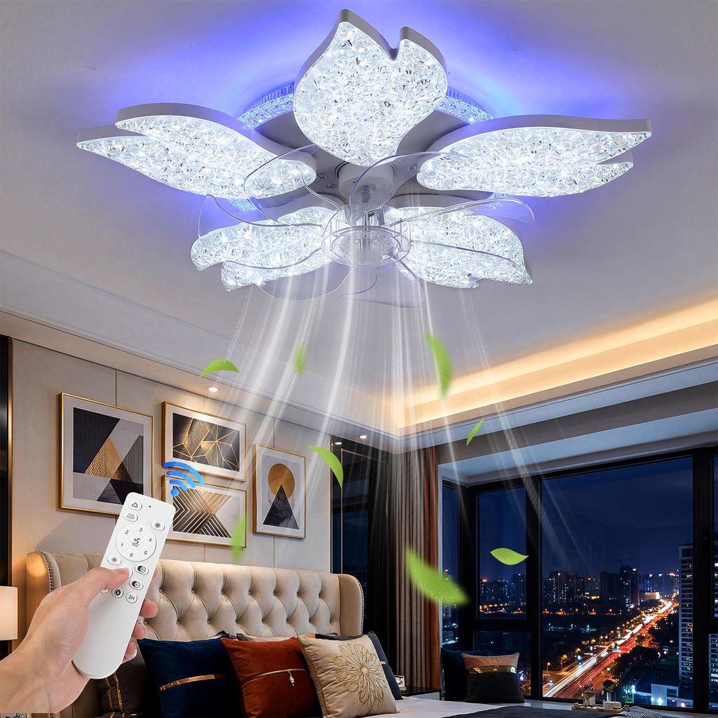 Leise Deckenventilator Kristall Deckenleuchte mit RGB Produktbild 